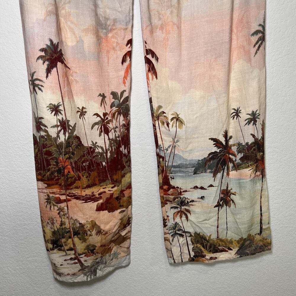 Label of Love Linen Blend Pants Size M Tropical Wide Leg Vacation Pastel Pull On - Picture 9 of 10